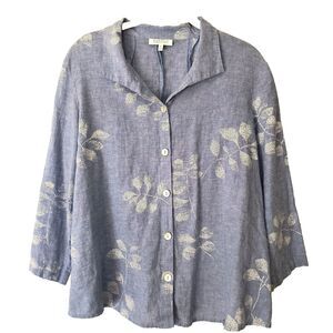 Habitat Clothes To Live In Top M Blue White Floral Linen Button-up Lagenlook